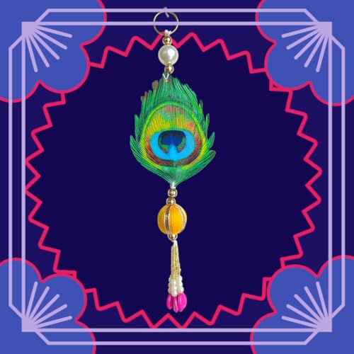 Image of Handcrafted Decorative Wall Decor Peacock Feather Hanging Ornament for Ganpati Diwali Navratri and Pooja Setup for Home Entrance Mandir Temple Decor (Set of 6)