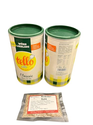 Tello fix Classic klare Brühe Doppelpack (2x900g = 1 8 kg) rein pflanzlich vegan lactosefrei und 50g Wendlers Kräutersalz
