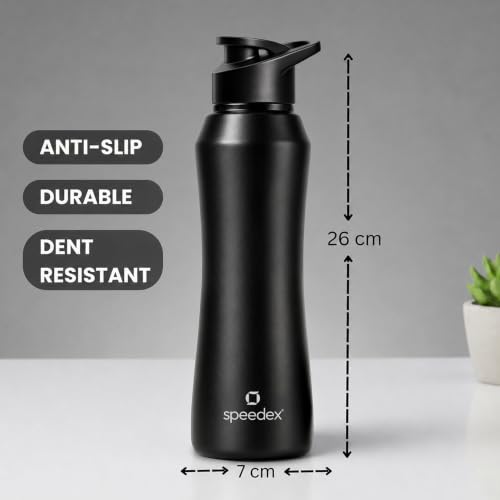 Image of Speedex Stainless Steel Water Bottle 1 Ltr, 1000 ml Metal Bottle For Daily, Leak Proof Sipper Cap, Office, School, Gym, Travel Use for Men, Women, Kids, Adults, Black, BIS Approved, Set of 1