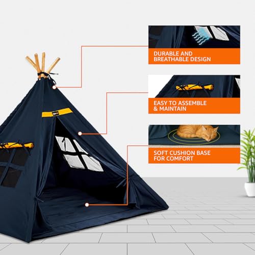 Image of Amazon Basics, Pet Soft Fabric Tent and Teepee, Cozy and Comfortable, Cushion Floor and Windows, Soft Cushion Base, Pet Home for All Dogs and Cats (Large) (Multi-Color)