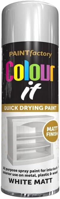 6x White Matt All Purpose Aerosol Spray Paint 250ml Quick Drying Spray, Fast Dry and Excellent Coverage for Metal, Wood, Plastic and More by Diva Gift
