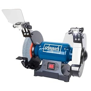 Scheppach SM200AL Dubbele schuurmachine, slijpmachine, 500 W, verstelbare vonkbescherming, slijpschijf 200 mm diameter, incl. slijpschijf en slijpschijf