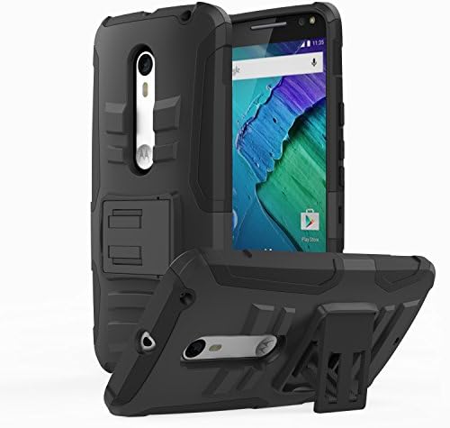 Moto X Pure Edition Case, MoKo Shock Absorbing Hard Cover Ultra Protective Heavy Duty Case with Holster Belt Clip + Built-in Kickstand for Moto X Pure Edition/Moto X Style - Black