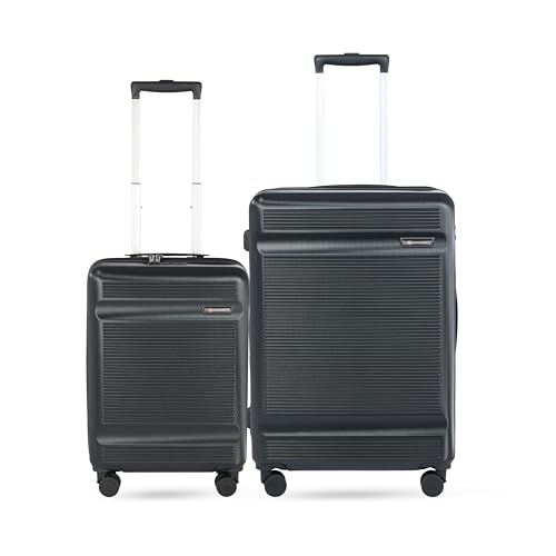 Image of SWISS MILITARY Pascal Hard Trolley Luggage Set of 2 (Cabin 55CM, Medium 68CM) PC Suitcases Anti-Theft Zippers with 3-Dial Combination Lock, 360 Spinner Wheel, Wet Pocket & Aluminium Handle Black