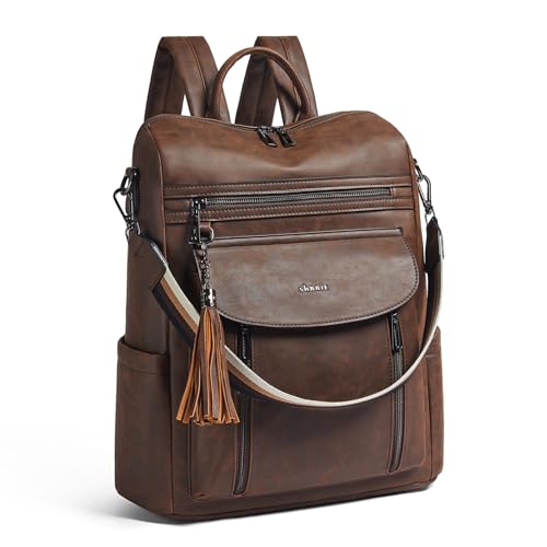 Shrrie Laptop Backpack for Women 15.6 inch,Travel Leather Backpack Purse Nurse Teacher Carry on Backpack Computer Bag,Professional Water-Resistant College Business Work Casual Daypack,Brown