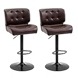 HOMCOM Bar Height Bar Stools Set of 2 with Adjustable Seat, Thick Padded Cushion and Metal Footrest...