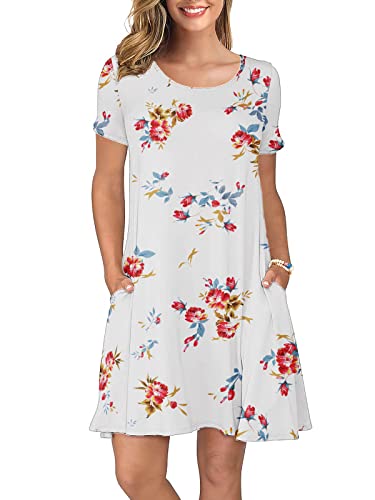 Image of KORSIS Summer Women's Dress Casual T-Shirt Short Sleeve Dresses Swing Flowy Beach Vacation Work Sundress with Pockets