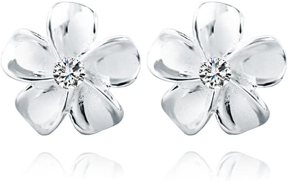 Reffeer 925 Sterling Silver Plumeria Flower Studs