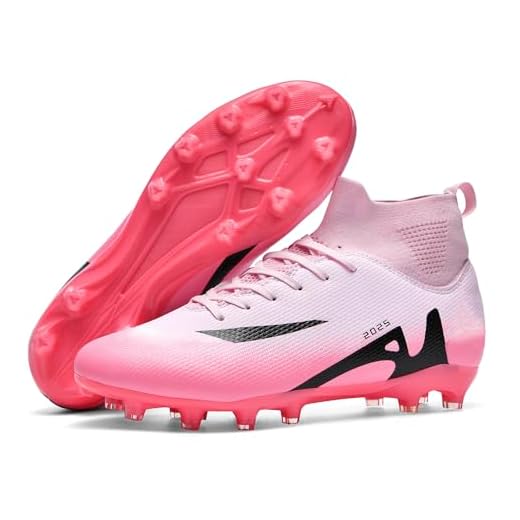 Men's Soccer Shoes Football Cleats High-Tops Lace-Up Non-Slip Spikes Indoor Outdoor Sports Athletic Baseball Lacrosse Sneaker Pink EU 40