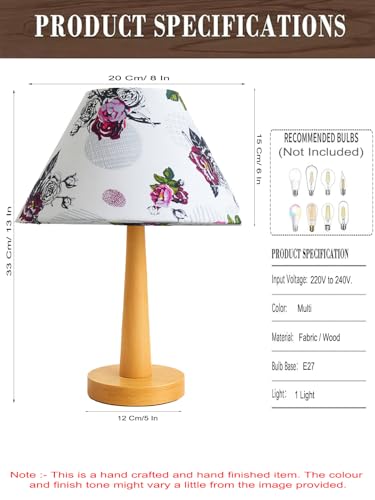 Image of Decorative Floral Shade Table Lamp with Warm LED Lighting & Natural Wooden Stand - Perfect for Bedroom, Living Room, Study & Gifting (Rose)