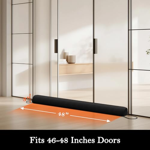 Image of Sunolga Door Draft Stopper Blocks Hot and Cold Air with Removable Washable Cover for Bottom of Door, All-Season Seal Strip for Noise, Dust, Door Sweep for Gaps Up to 3 inch, Home Essentials, 48 inch, Black