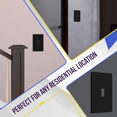 Image of ENERLITES Screwless Toggle Switch Wall Plate, Child Safe Light Switch Cover, Standard Size 1-Gang 4.68 inch x 2.93 inch, Unbreakable Polycarbonate Thermoplastic, UL Listed, SI8811-BK5P, Glossy, Black, 5 Pack