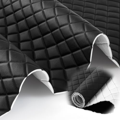 SmoothNovelty 5.4 Yards Diamond Quilted Vinyl Headliner Material 55 in Wide Faux Leather with Foam Backed 2 x 3 Diamonds Pattern Fabric for Car Automotive Furniture Upholstery(Black)