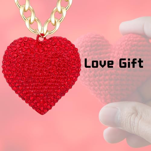 Crystal Red Heart Necklace Hip Hop Gold Chunky Choker Necklace Cuban Link Chain Heart Pendant Statement Jewelry4