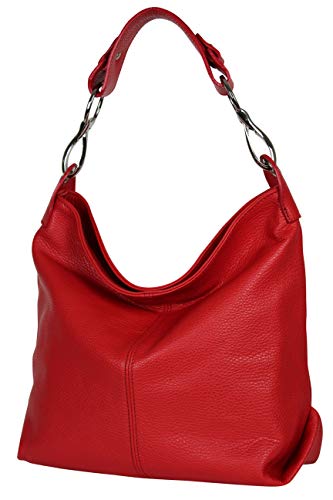 AMBRA Moda GL033 - Sac à main sac porté épaule en cuir véritable pour femme (Rouge)