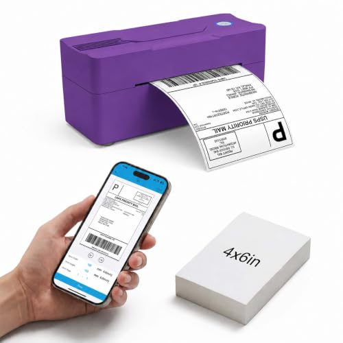 Forc Bluetooth Thermal Shipping Label Printer, 4x6 Purple