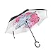 Patio Parapluie extérieur Golf Parapluie Rose Cheveux Licorne Coupe-Vent pour Voiture Inverse Parapluie avec poignée en Forme de C