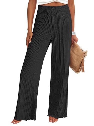 ANRABESS Womens Ribbed Knit Lounge Pajama Pants Casual Elastic High Waist Loose Wide Leg Pants 2025 Fall Comfy PJ Bottoms