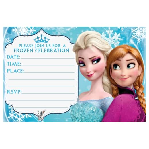 Happy Choices Frozen Invitation Cards and Envelopes – 20 Fill-in Invites for Kids Birthday Bash and Theme Party, 10X15 cm, Postcard Style…