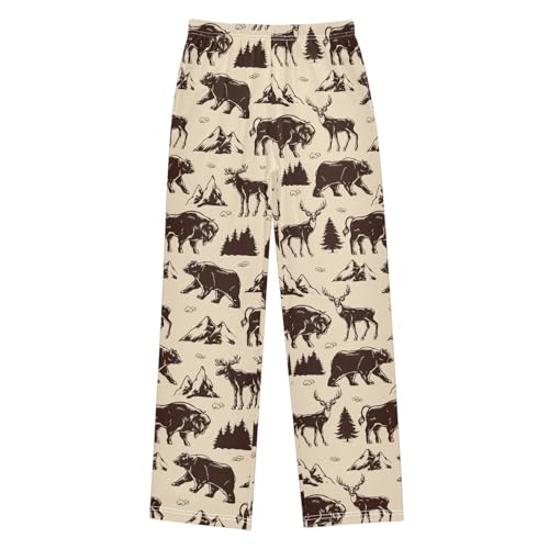 ZZXXB Moose Bear Boys Long Pants Soft Trousers Elastic Waist Kids Lounge Bottoms with Pockets S-XL