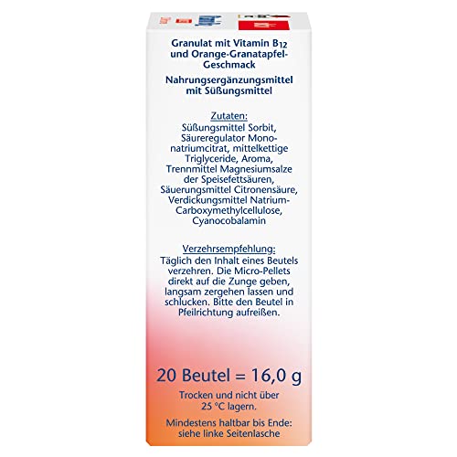 Doppelherz Vitamin B12 DIRECT – Energie und Leistungsfähigkeit für Körper und Geist – Vitamin B12 zur Verringerung von Müdigkeit und Erschöpfung – 1 x 20 Sachets