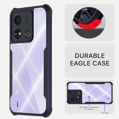 Image of Pikkme itel A04 Back Cover | Crystal Clear Transparent Back | Ultra Hyrbid | Full Camera Protection | Raised Edge | Bumper Back Case (Blue)
