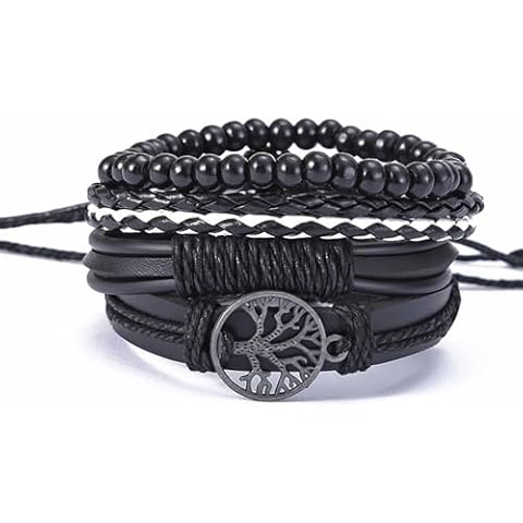 HAORQEE Men's Leather Bracelet Set with Beads Cover