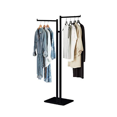 Durable Modern Design 2 Way Garment Rack – Heavy Duty Rectangular Tube Clothing Rack, Adjustable Display Fixture with Chrome Finish. Clothing and Garment Racks (Matte Black)