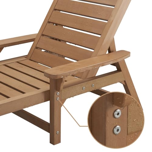 Image of Psilvam Chaise Lounges Set of 2, Lounge Chairs with Adjustable Backrest, Supports Up to 350 lbs, All Weather Recliner Poly Lumber Lounges Bed for Poolside, Patio, Porch(Light Brown)