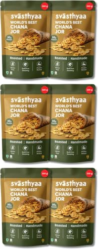 Image of Svasthyaa Roasted Chana Jor Garam Healthy Snack for Kids & Adults | Crispy Channa Namkeen, High Protein, Gluten Free | Vegan Jain Snack with Sea Salt & Hing | No Palm Oil, No Added Sugar 220g - Pack of 6