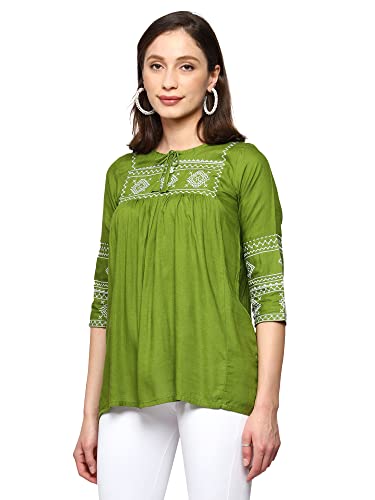 Image of Shiva Fab Short Kurti for Women | Embroidered Straight Rayon Kurta | Round Neck Full Sleeves Short Kurti for Women's Combo Pack of 2