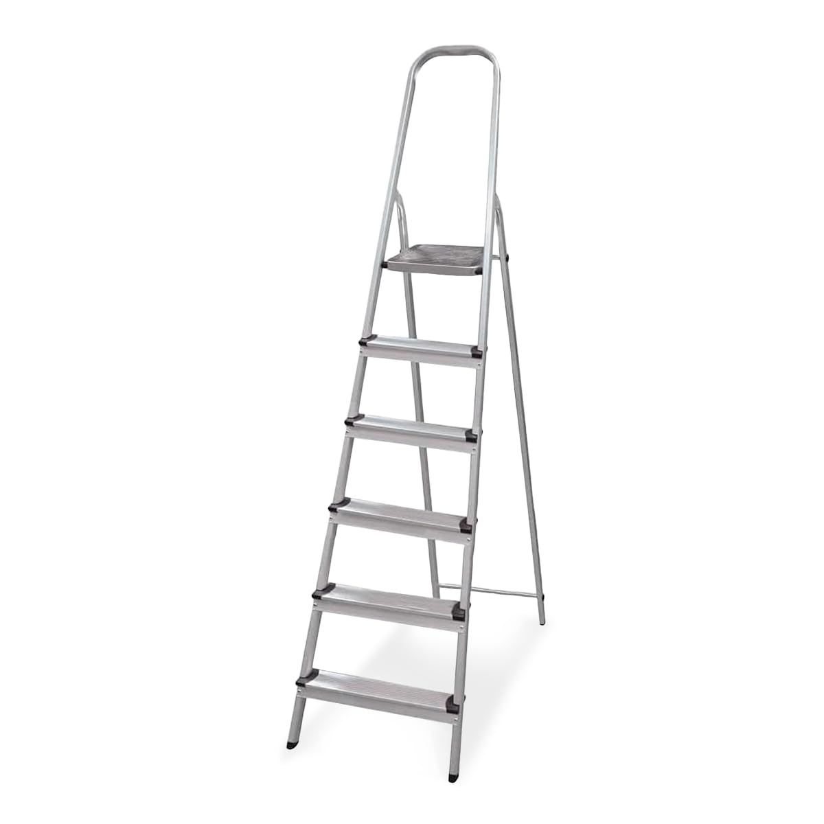 Amig - Folding ladder with 6 steps - Made of aluminium - Small step size: 28 x 8 cm - Large step size: 25 x 25 x 28 cm - Domestic use - Maximum load 150 kg