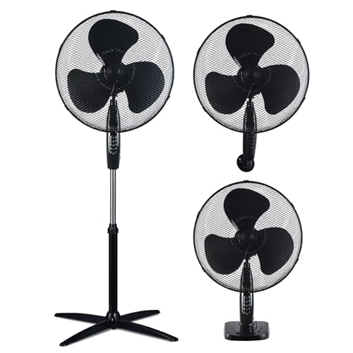 TIENDA EURASIA   Ventilador 3 en 1 | Ventilador Multifunción de Pie, Sobremesa y de Pared | Silencioso | 3 Velocidades | 45 W de Potencia | 2 Posciones Fijo/rotativo | Ø 43 x 125 cm (Negro)
