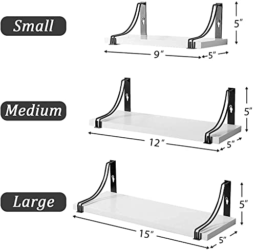 Image of UHUD CRAFTS White Floating Wall Mounted Shelves Set of 3 for Wall Decoration & Home Decor Item for Bedroom, Living Room & Office