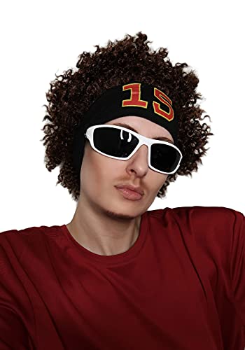 ALLAURA - Patrick Mahomes Wig + Sweatband 100% Realistic Curly Brown Wig for Men Women Fits All Non-itch Football Cosplay