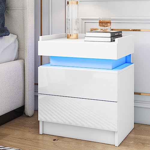 HOMMPA Nightstand, 1 Pc, White W/Side