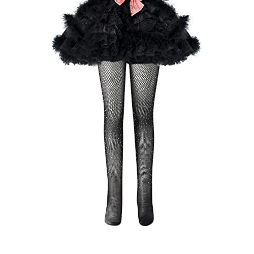 DSORVICD Little Kids Girls Fishnet Tights Stockings Sparkle Glitter Rhinestone Footed Mesh Leggings Pantyhose for 2-7 Years