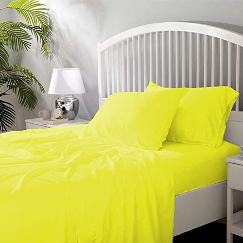Image of YRM Bedding's - Egyptian Cotton Bedsheet 400-TC Premium Hotel Quality 1 Bedsheet (92x102) + 2 Pillow Covers (18x28) - (Queen Size, Vanilla Yellow Color)