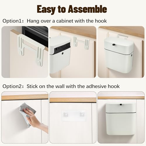 Image of 2 Pcs Hanging Trash Can with Lid, 2.4 & 0.5 Gallon Kitchen Compost Bin, Wall-Mounted Garbage Can, Small Trash Can Cabinet for Kitchen Cupboard Bathroom Bedroom Office Camping Rv