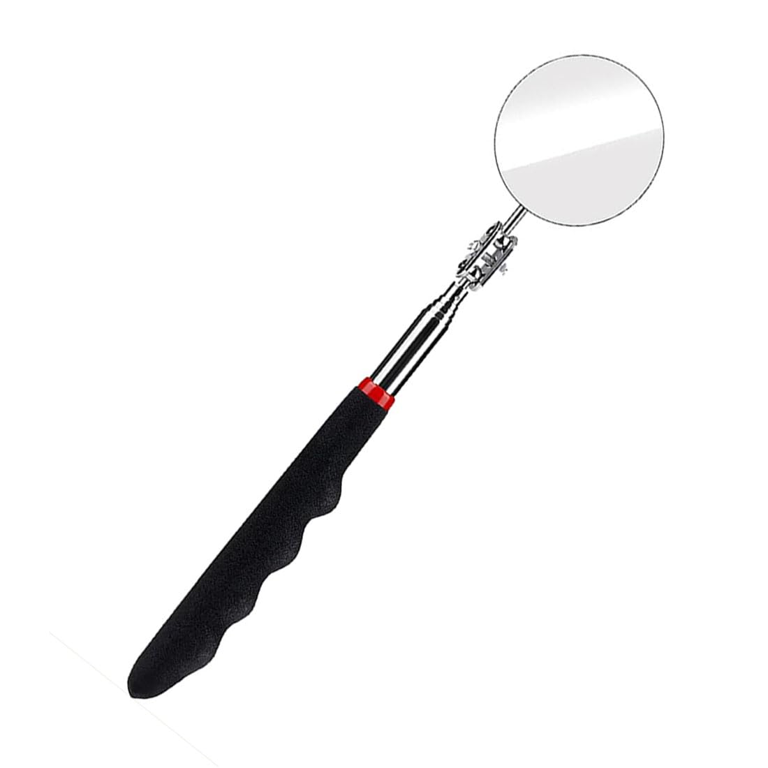 Extended Handle Mirror on a Stick,Car Telescoping Inspection Mirror,50mm Diameter,Round Handle Telescopic Mirror 360 Degree Rotation,Stainless Steel Universal Folding Telescopic Round Mirror,Black