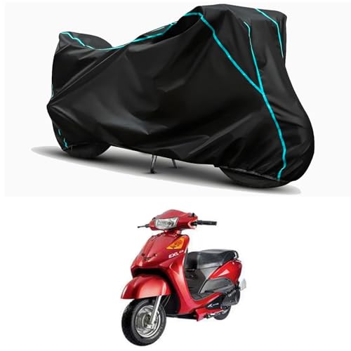 Image of Waterproof Bike Body Cover Compatible for | Indus Yo EXL | Taffeta Fabric, Sky Piping Design, Bottom Elastic Fit | Dustproof, Sun UV & Rain Protection for All Weather.
