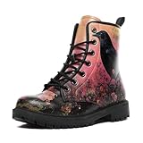 coolcustomize Gothic Combat Boots for Women & Men – Punk Rock Lace-Up Chuncky Heel Ankle Boots Vegan Leather Waterproof Black work boots