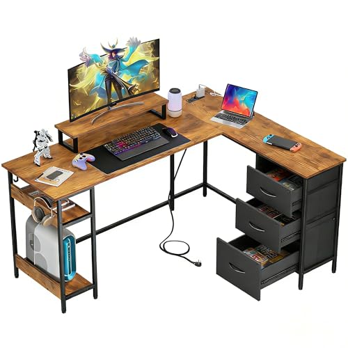 DEVAISE 60 Inch L Shaped Gaming Desk with Drawers and