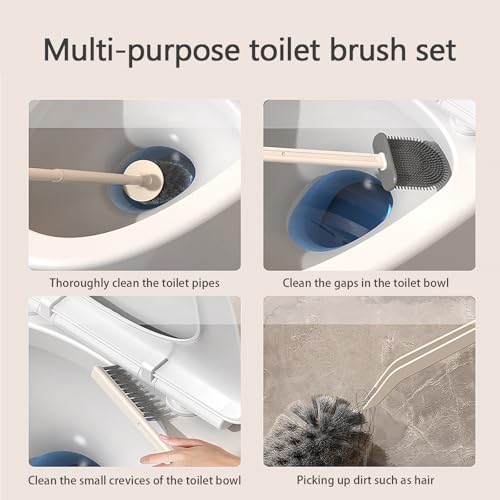 Image of Basaza Toilet Brush and Holder Set Hidden Toilet Scrub Brush for Bathroom Toilet Bowl Cleaner Brushes & Holders 4 in 1 Bathroom Accessories Floor Standing or Wall Mounted