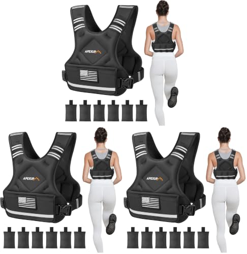 Image of APEXUP Adjustable Weighted Vest, 4-10lb /12-18lb /20-32lb Vest with 6 Ironsand Weights and Large Pocket, Weight Vest for Men Women Strength Training, Running, Walking