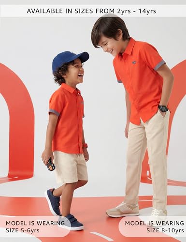 Image of Amazon Brand - Symbol Boys 100% Cotton Solid Casual Shirt | Half Sleeves | Regular Fit | Age 2-14 Years
