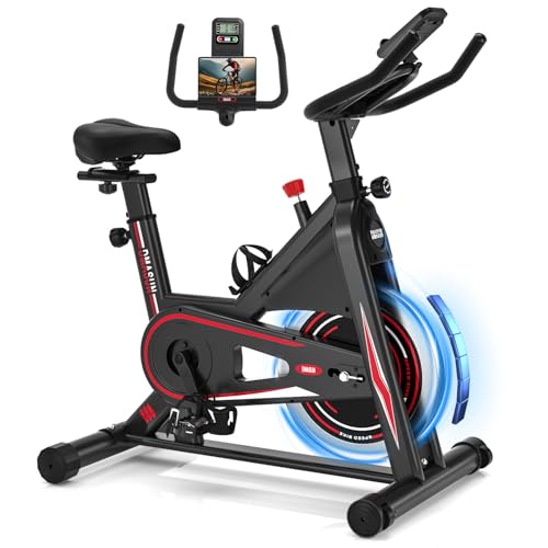 DMASUN Upgraded Exercise Bike for Home Gym Use with LCD Display & Tablet Holder, Silent 0-100% Level Resistance Indoor Cycling Bike, Professional Stationary Bike with Comfortable Seat, 350LBS Capacity