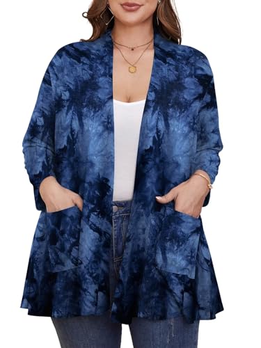 Image of BELAROI Plus Size Lightweight Cardigan Sweaters for Women Casual Open Front 3 /4 Sleeve Cover Up