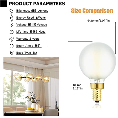 Leools Dimmable G16.5 Led Frosted Bulbs,4W Equal 40 Watt Light Bulb,400Lm,Soft White 3000K,Frosted Glass,E12 Led Globe Light Bulb For Pendant,Vintage Led Filament Candle Bulb With Decorative,6Pcs #TOP1