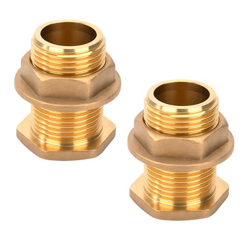 Elegrip 2PCS Conector de Tanque de Agua de Latón, 35 mm 1/2 Rosca Exterior Conector Barril de Agua con Sellos de Goma para Grifos, Barril de Lluvia, Baldes